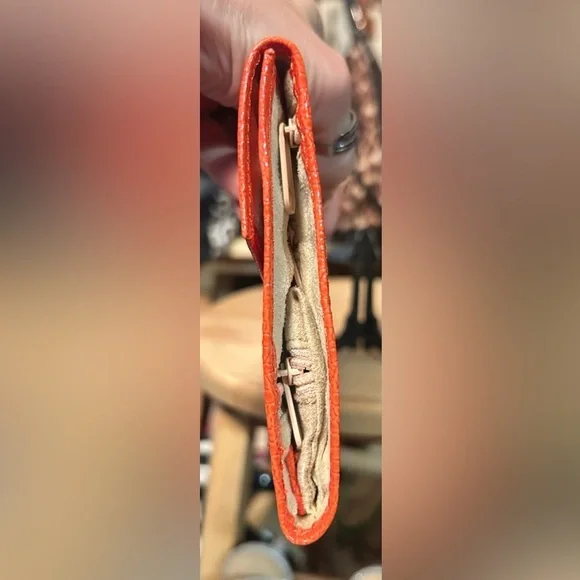 Tangerine Orange Vegan Leather & Velvet Jewelry Accessory Cosmo Wallet Pouch NEW - Picture 5 of 9